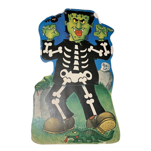 Vintage Eureka Halloween Frankenstein Skeleton Flocked Double Sided Die Cut - Picture 7 of 11
